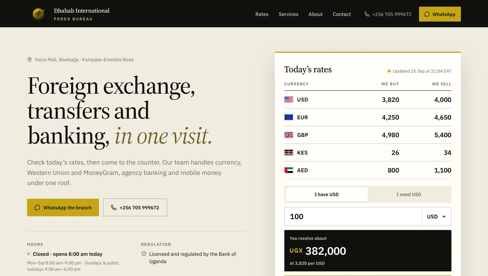 The Dhahab International Forex Bureau website I designed and built